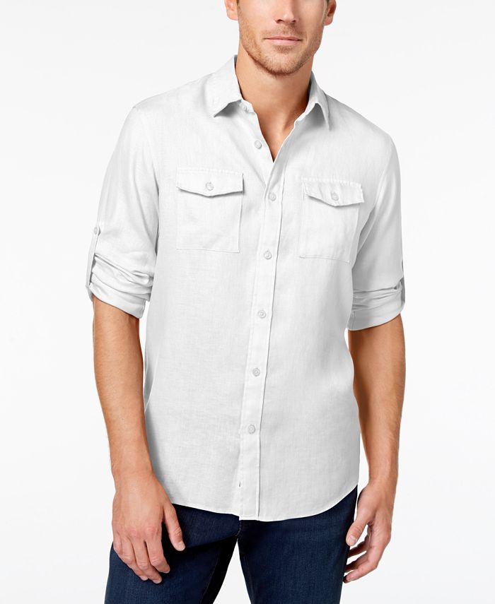 Michael Kors Men's Classic-Fit Roll-Up Linen Shirt - Macy's