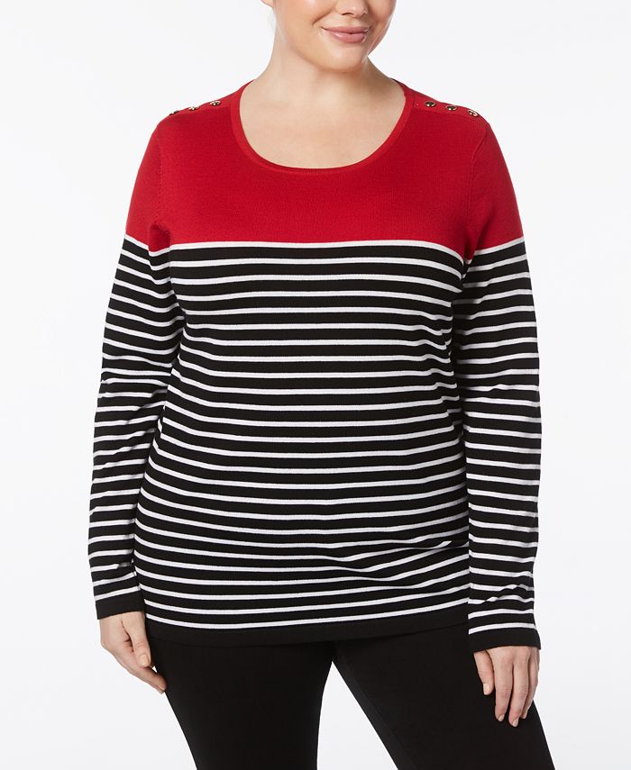 Karen Scott Plus Size Striped Sweater, Created for Macy's - Macy's