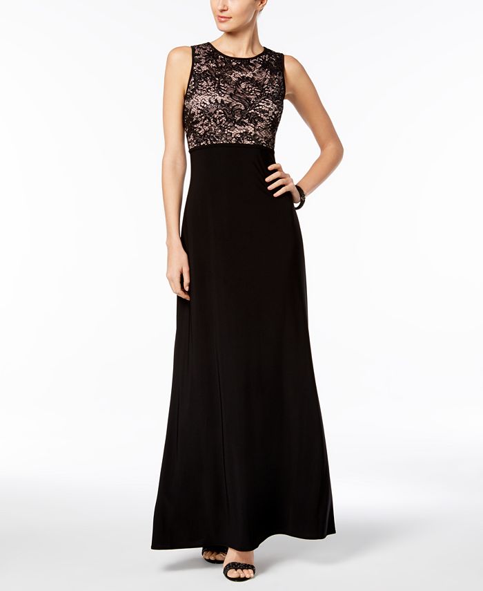Nightway Open-Back Lace Gown - Macy's