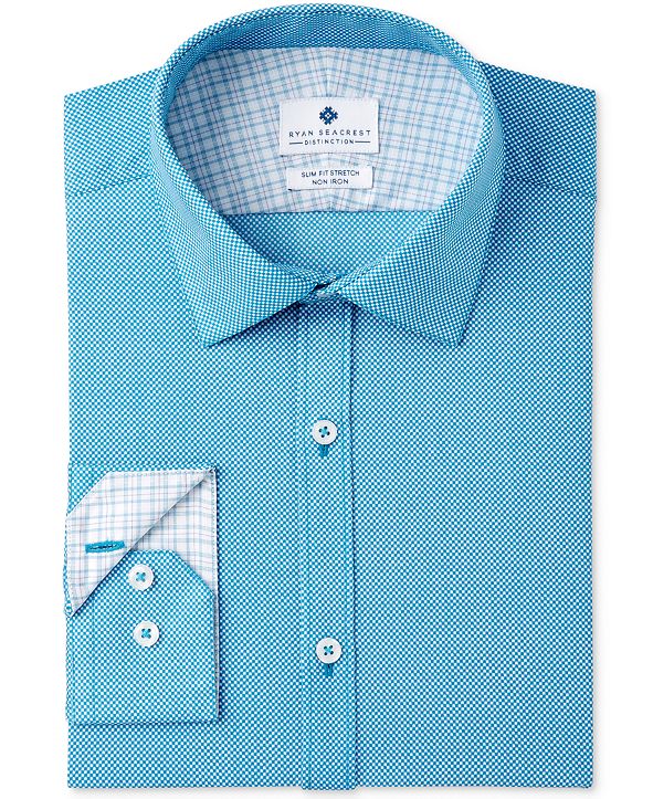Ryan Seacrest Distinction Men's SlimFit Stretch NonIron Teal Print