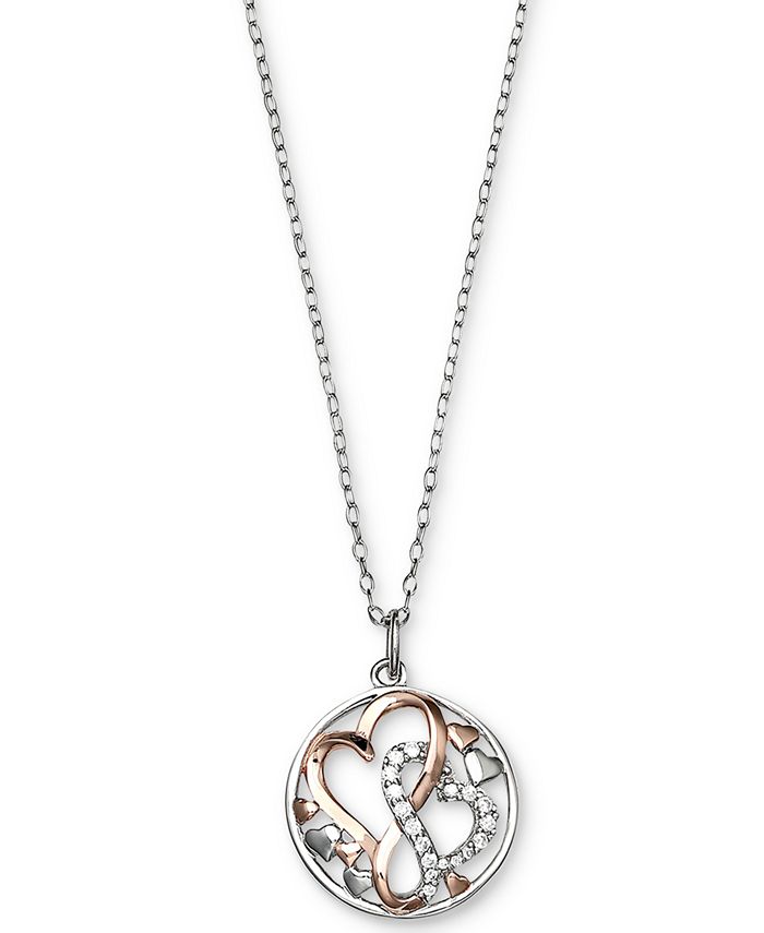 Silver Necklace With Cubic Zirconia - Hearts - Ref No AP529-9938