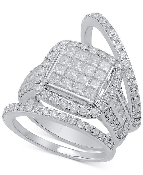 Macy S Diamond 3 Pc Bridal Set 2 1 2 Ct T W In 14k White Gold Reviews Rings Jewelry Watches Macy S