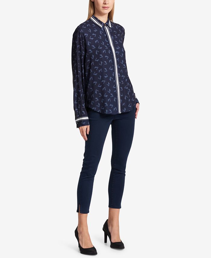 DKNY Logo-Printed Button-Front Shirt - Macy's