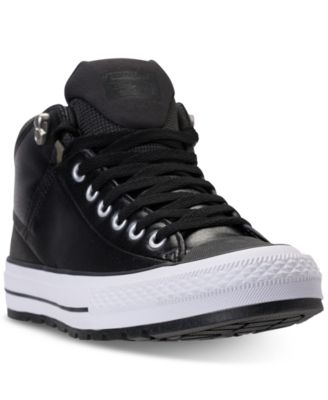 black leather mid top converse