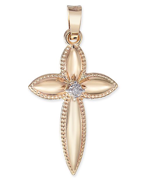 Macy's Diamond Accent Cross Pendant in 14k Gold & Reviews Necklaces