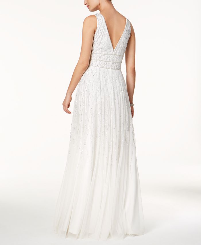 Adrianna Papell Beaded V-Neck Gown - Macy's
