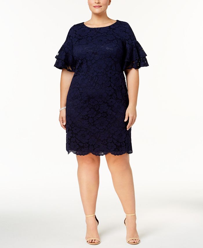 Jessica Howard Plus Size Lace Flutter-Sleeve Sheath Dress - Macy's