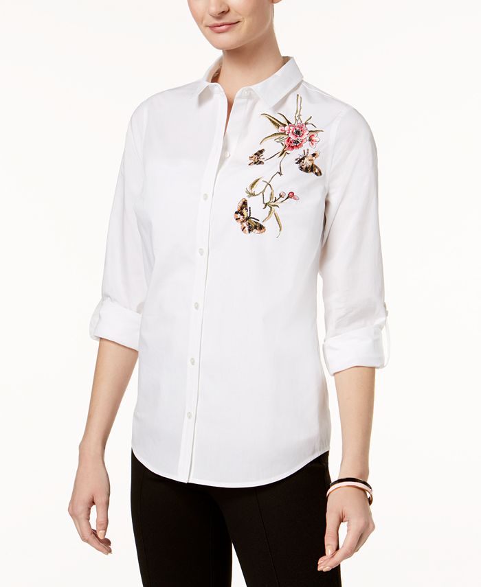 Charter Club Petite Cotton Embellished Shirt, Created for Macy's ...