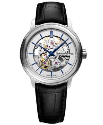Raymond Weil - Men's Swiss Automatic Maestro Black Leather Strap Watch 39.5mm