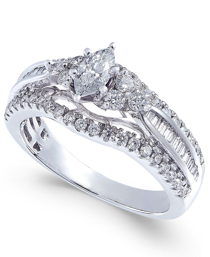 Macy's Diamond Marquise Engagement Ring (1 ct. t.w.) in 14k White Gold ...