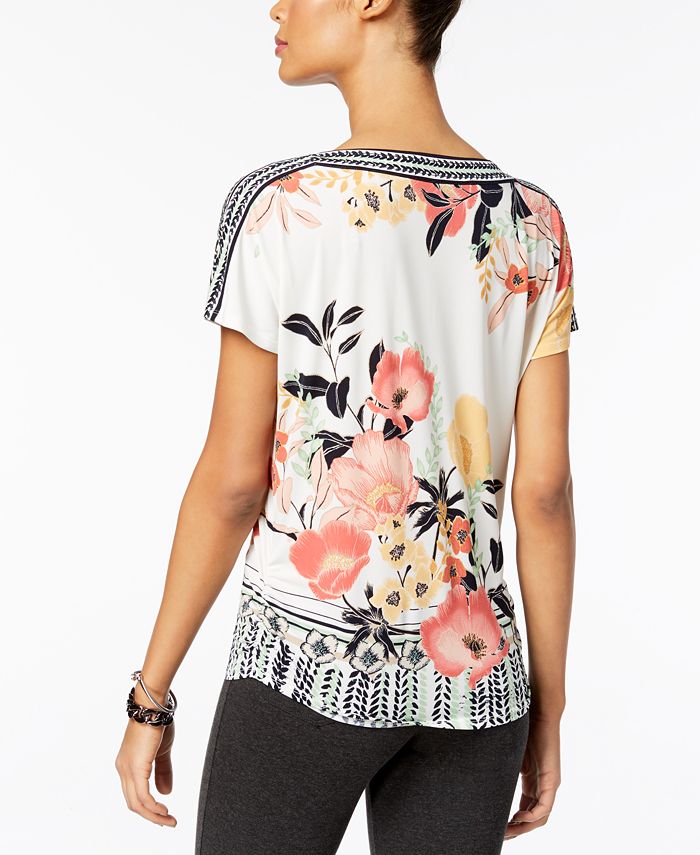 JM Collection Petite Floral-Print Ruched Tunic, Created for Macy's - Macy's