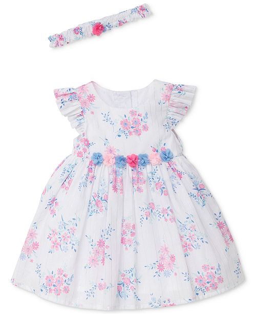 Little Me Whimsical Floral Print Dress Diaper Cover Set Baby