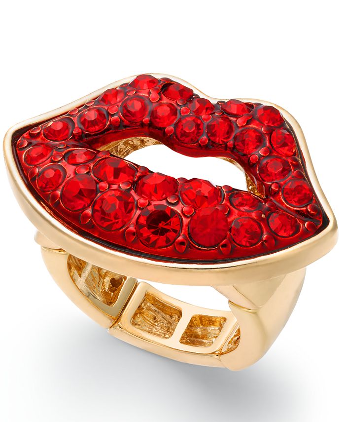 Thalia Sodi Gold-Tone Red Crystal Lips Stretch Ring, Created for Macy's ...