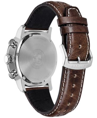 Eco-Drive Men's Chronograph Brown Leather Strap Watch 44mm