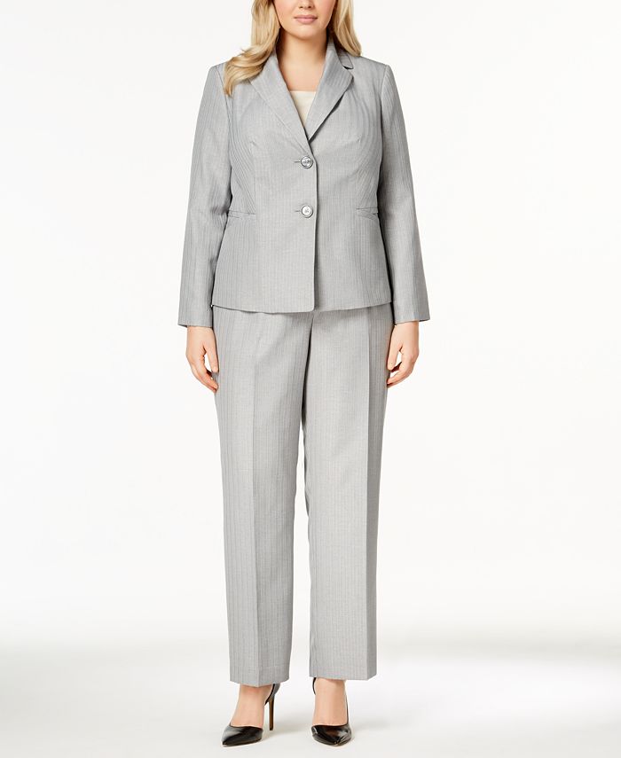 Le Suit Plus Size Pinstriped Pantsuit - Macy's