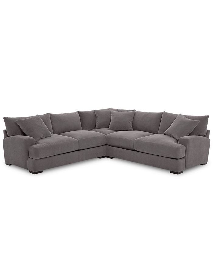 Furniture Rhyder 3 Pc L Shaped, Grey Fabric Sectional Sofa