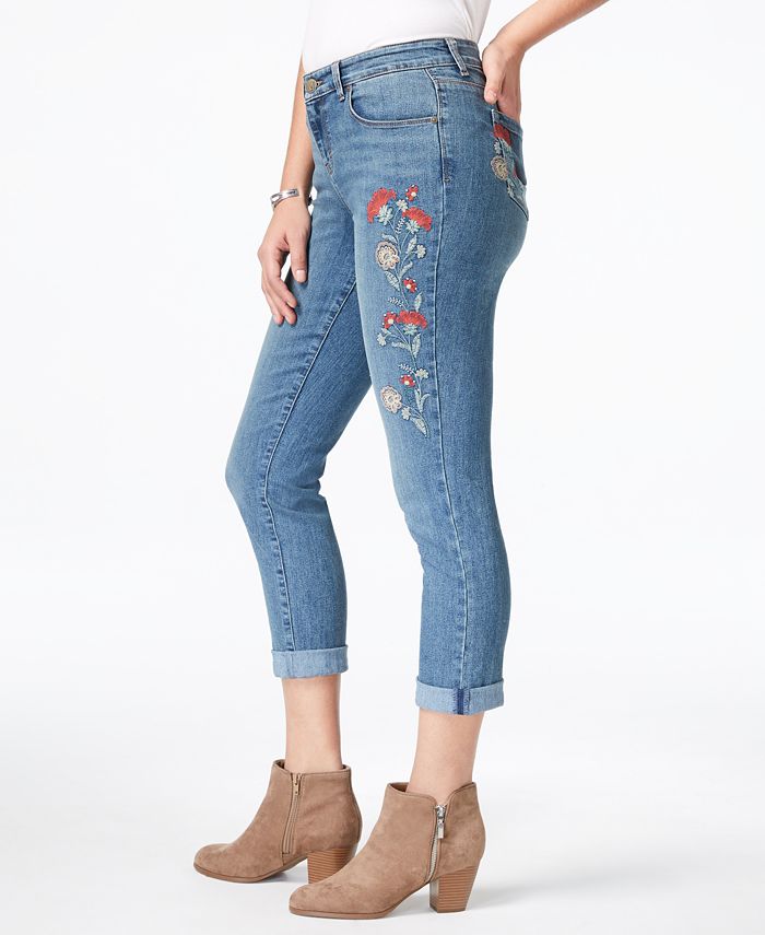 Style & Co Petite Embroidered Cuffed Jeans, Created for Macy's - Macy's