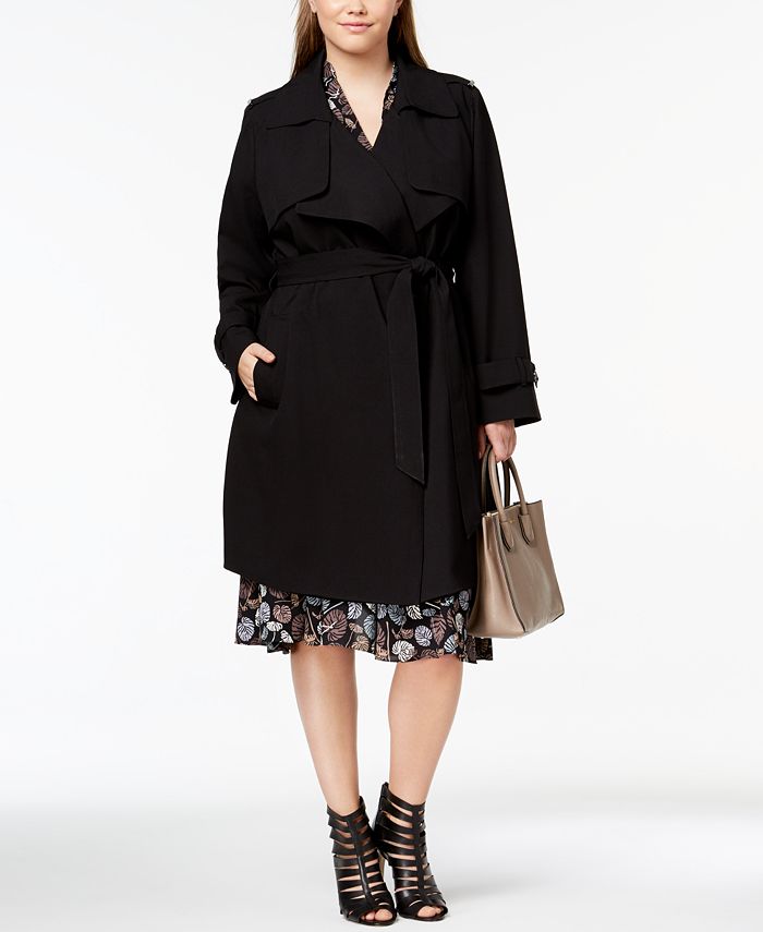 Michael Kors Plus Size Belted Wrap Trench Coat & Reviews - Coats ...