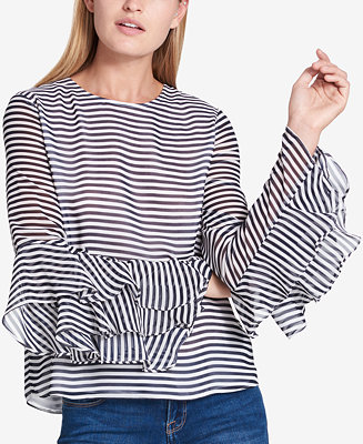 Tommy Hilfiger Striped Ruffle-Sleeve Top, Created for Macy's - Macy's