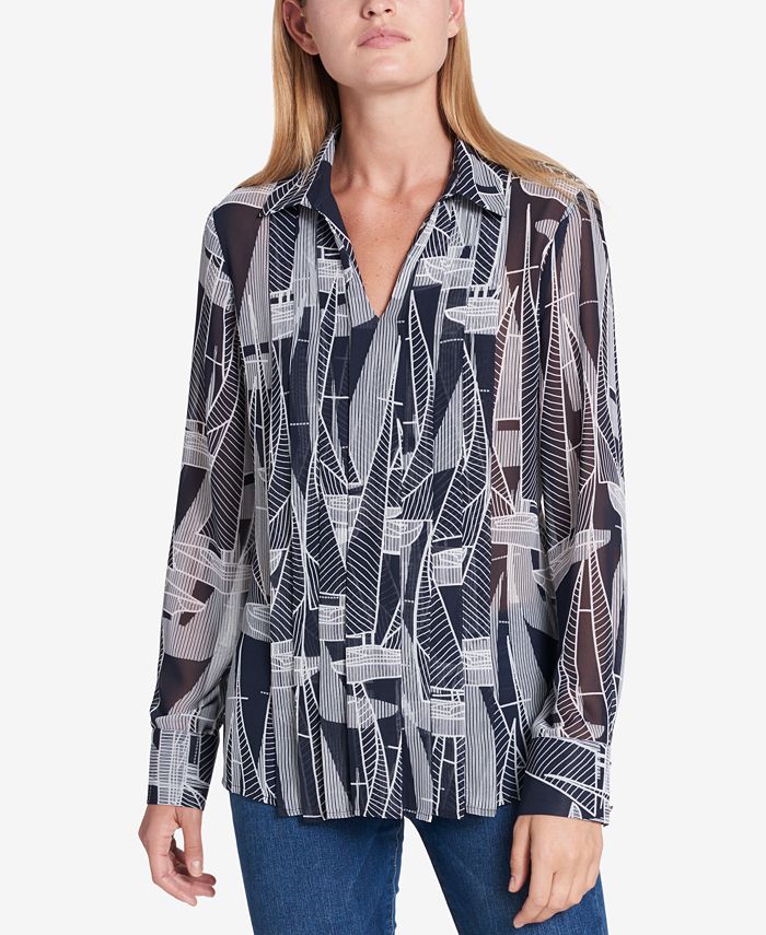 Tommy Hilfiger Printed Pleated Shirt, Created for Macy's - Macy's