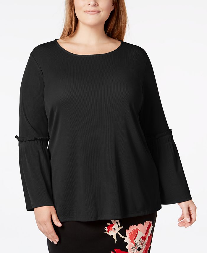 Alfani Plus Size Ribbed Bell-Sleeve Top, Created for Macy's - Macy's