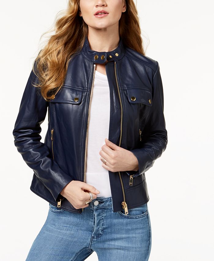 Michael Kors Leather Moto Jacket - Macy's