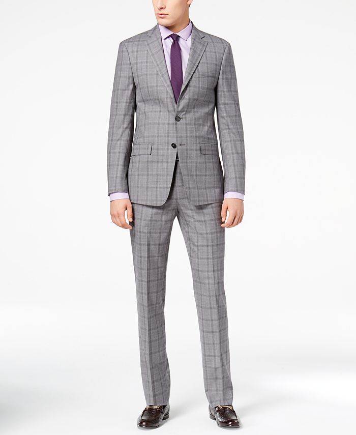 Calvin Klein Men's Slim-Fit Gray Plaid Suit & Reviews - Suits & Tuxedos -  Men - Macy's