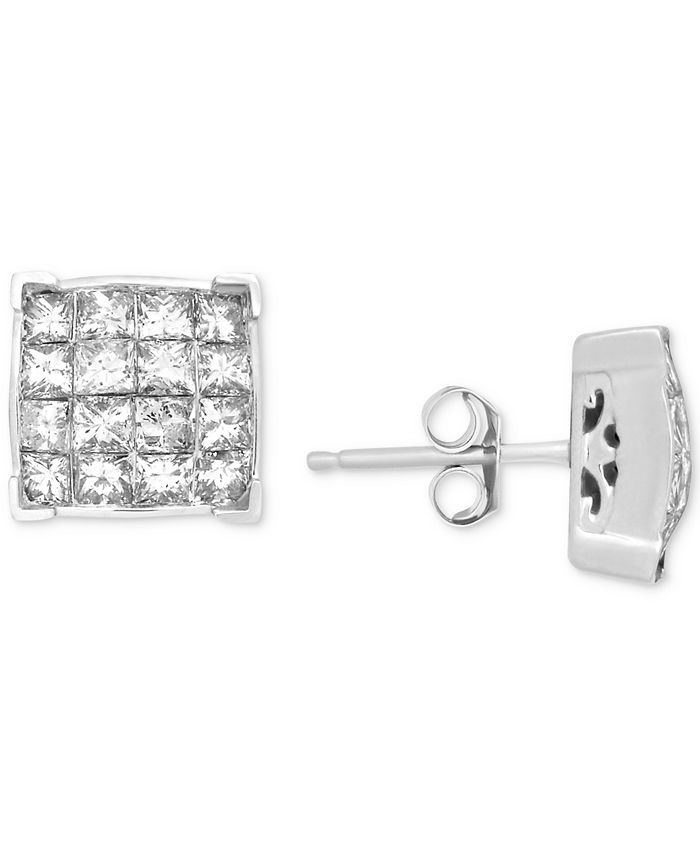 Macy's Diamond Square Cluster Stud Earrings (1/2 ct. t.w.) in 14k White