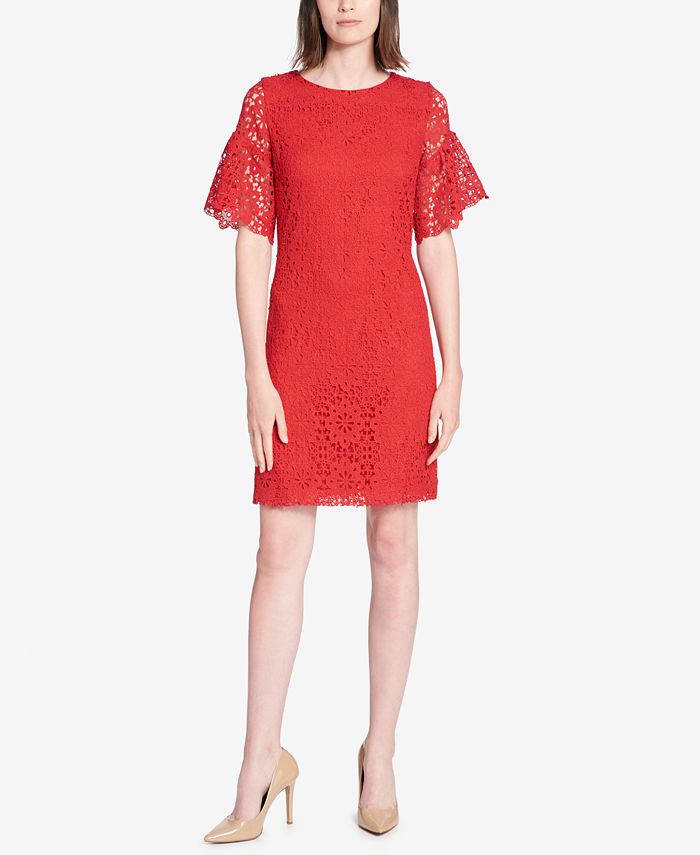 Tommy Hilfiger Crystal Lace Ruffle-Sleeve Dress & Reviews - Dresses ...