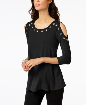 JM Collection - Petite Grommet Cold-Shoulder Top