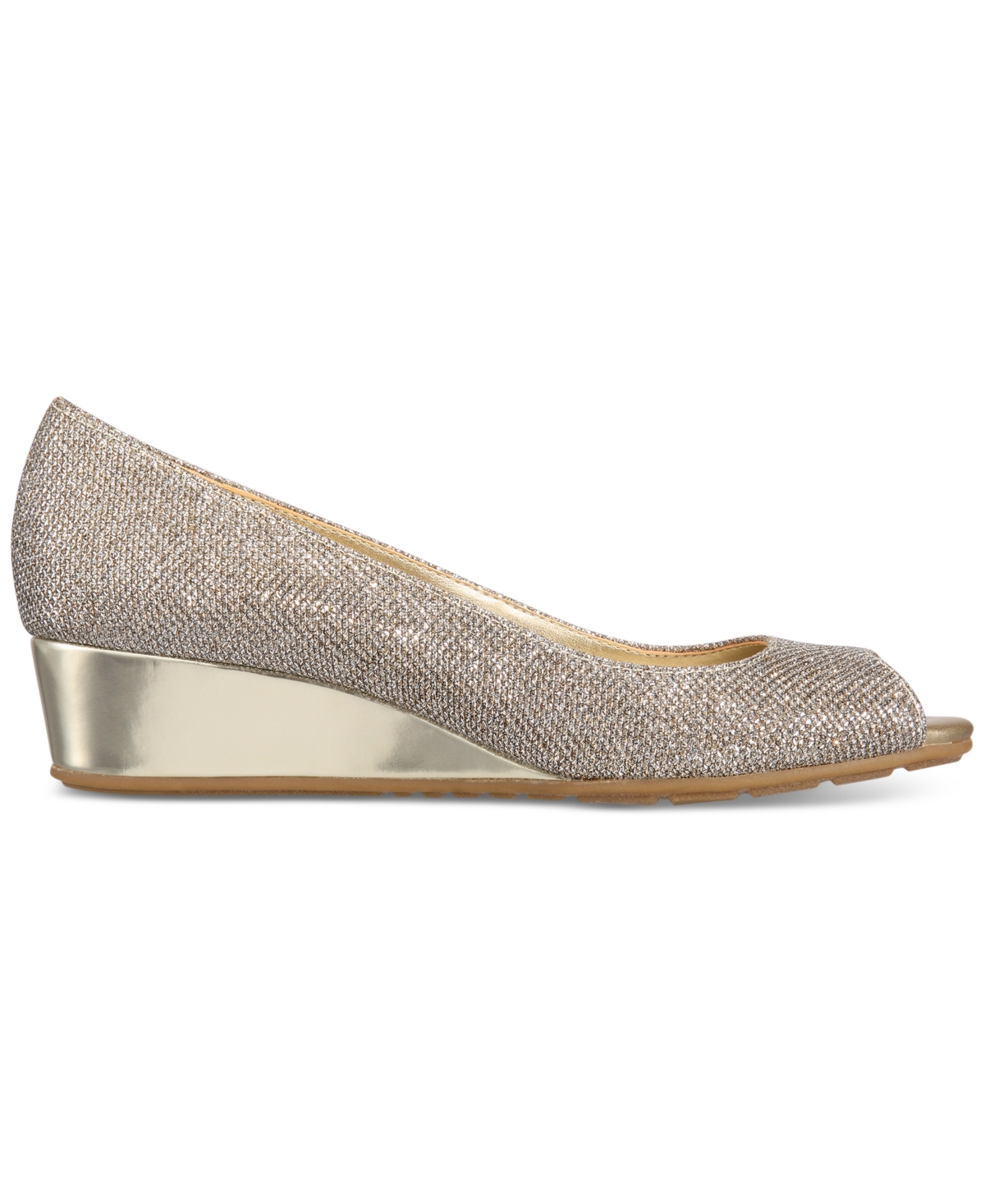 Shop Bandolino Women's Candra Peep Toe Wedge Dress Pumps In Gold Glam