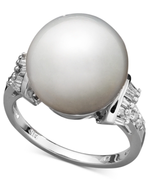 image of 14k White Gold Ring, Cultured South Sea Pearl (13mm) and Diamond (1/4 ct. t.w.) Ring