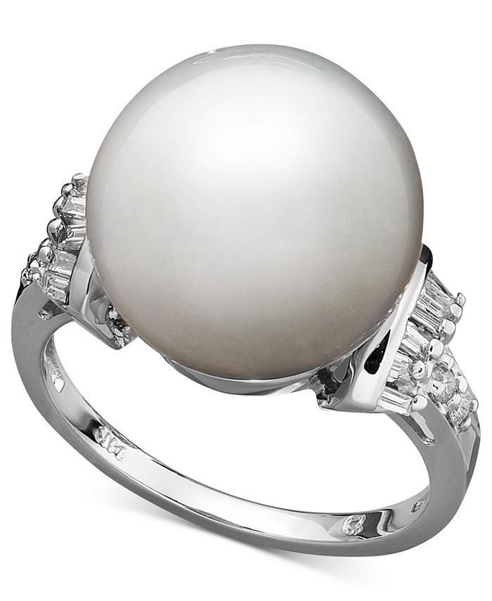 Macy's - 14k White Gold Ring, Cultured South Sea Pearl (13mm) and Diamond (1/4 ct. t.w.) Ring