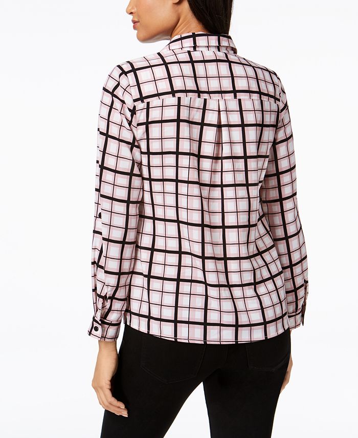 Ny Collection Womens Printed Roll Tab Sleeve Top Black Size 2x