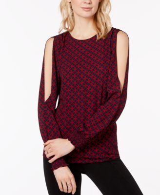 Michael Kors - Petite Geometric Print Cold-Shoulder Top