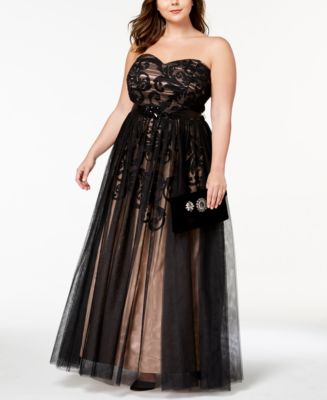 Betsy & Adam Plus Size Strapless Chiffon-Overlay Belted Gown - Macy's