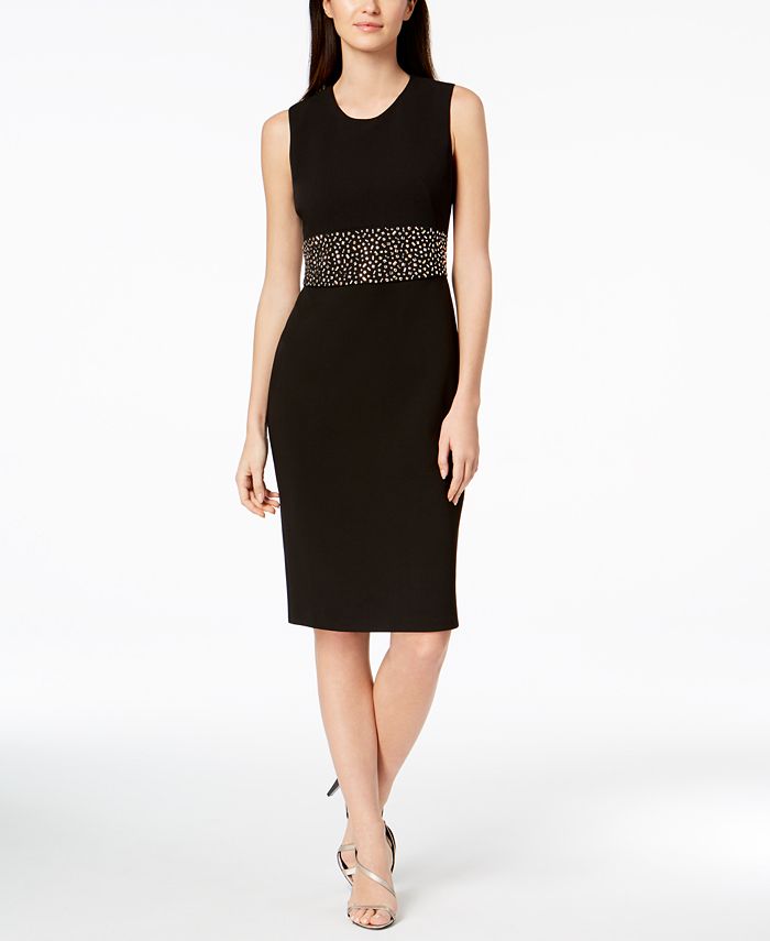 Calvin Klein Embellished Scuba Crepe Dress - Macy's