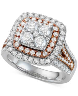 image of Diamond Two-Tone Halo Cluster Engagement Ring (2 ct. t.w.) in 14k White & Rose Gold