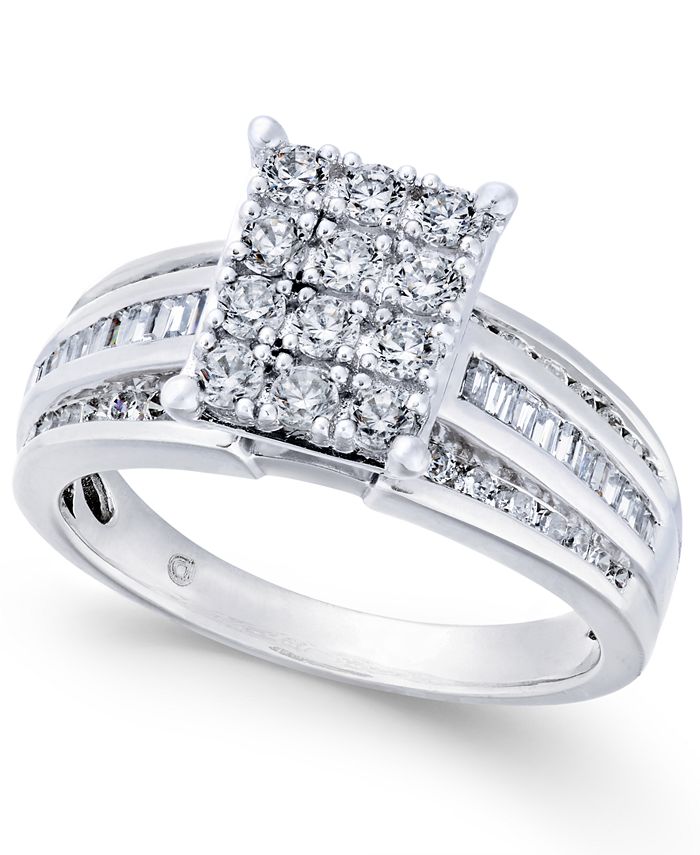 Macy's Diamond Rectangle Cluster Ring (1 ct. t.w.) in 14k White Gold ...
