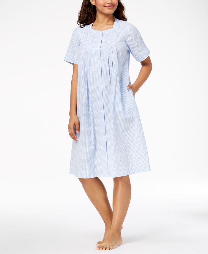 Miss Elaine Petite Embroidered Gingham Robe - Macy's
