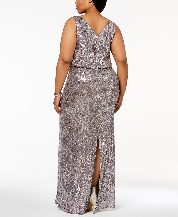 Betsy & Adam Plus Size Sequined Blouson Gown - Macy's