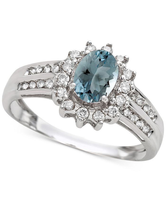 Macy's Aquamarine (3/4 ct. t.w.) & Diamond (1/3 ct. t.w.) Ring in 14k ...