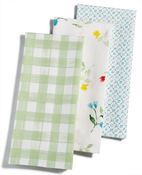 Martha Stewart Collection 3 Pc Flower Patch Cotton Kitchen Towel