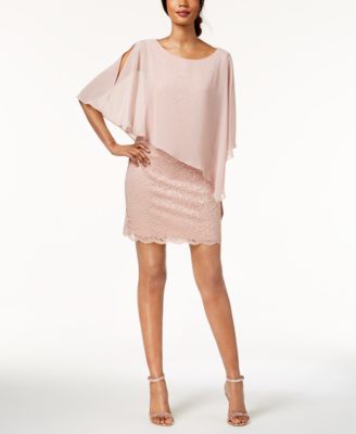 Connected - Petite Lace & Chiffon Capelet Dress