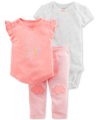 Carter's 3-Pc. Graphic-Print Top, Bodysuit & Pants Set, Baby Girls - Macy's