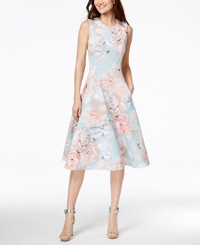 Calvin Klein Floral-Print Scuba Fit & Flare Dress - Dresses - Women ...