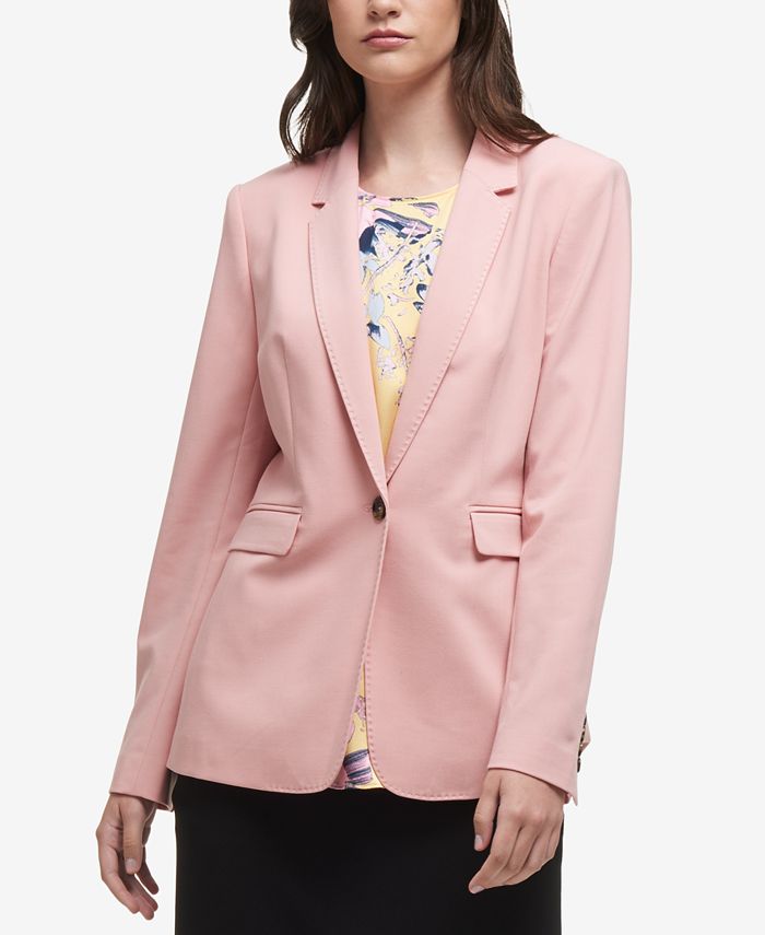 DKNY Tweed Faux Pearl One-Button Blazer Pink Size 16