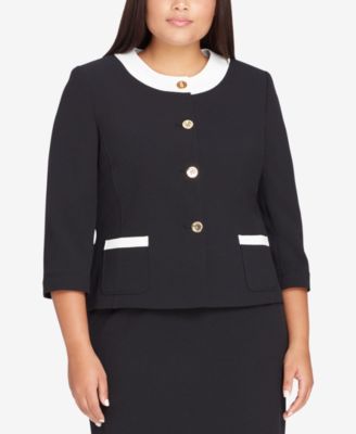 Tahari ASL Plus Size Contrast-Trim Skirt Suit