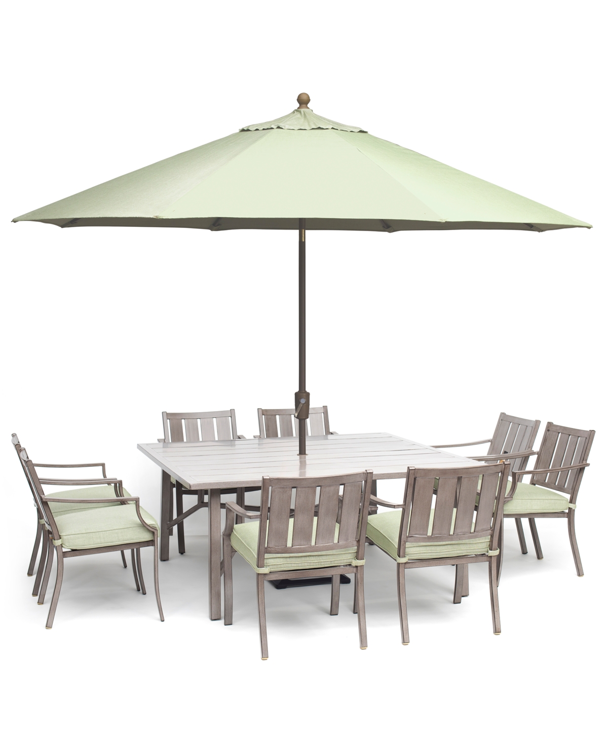 AGIO WAYLAND OUTDOOR ALUMINUM 9-PC. DINING SET (64" SQUARE DINING TABLE & 8 DINING CHAIRS) WITH SUNBRELLA 