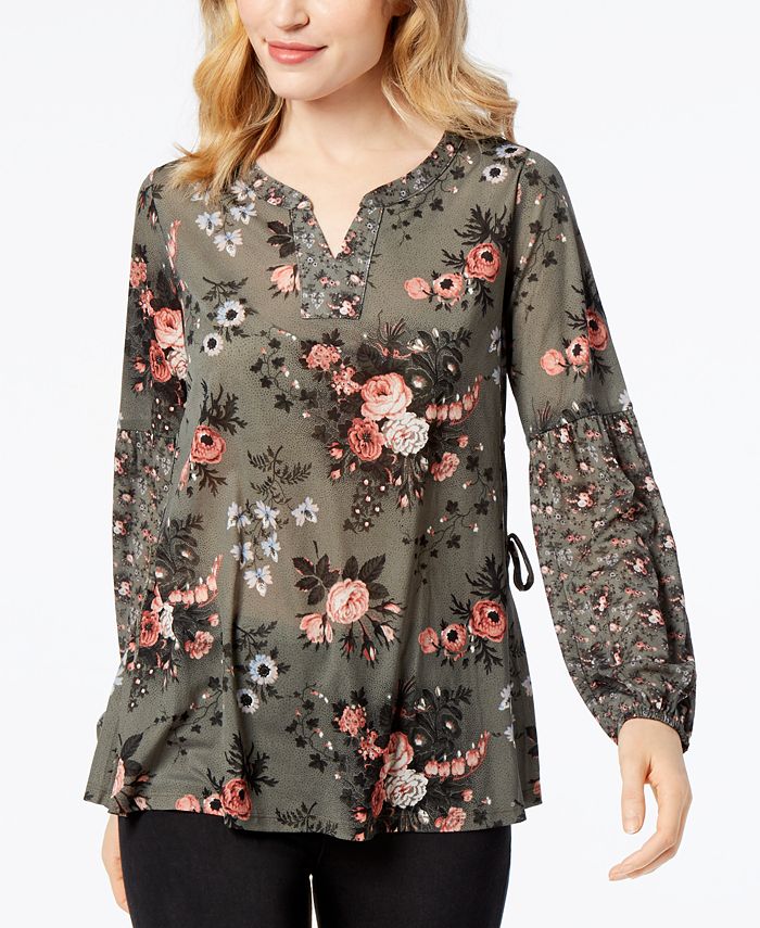 Style & Co Petite Side-Laced Peasant Top, Created for Macy's - Macy's